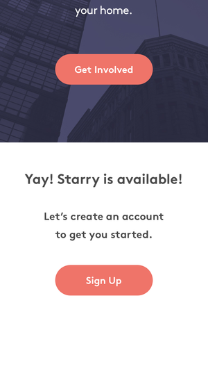 Visual design of Starry website sign up flow